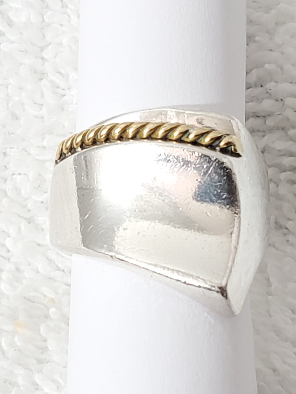 Vintage Taxco Mexico 925 Sterling Silver Gold Cable Wire Accent Ring TF-55 11.4g